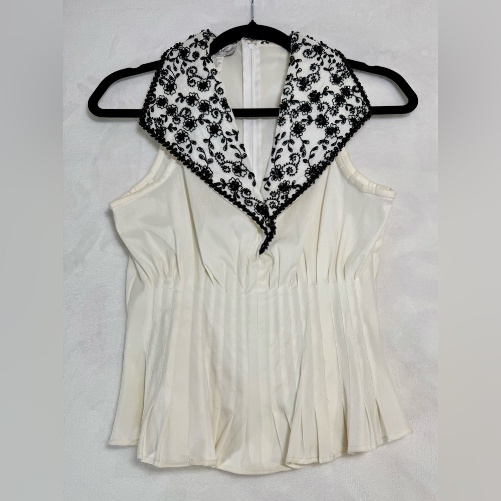 Vintage Laurence Kazar White And Black Beaded Top Size Small work wear 80’s 90’s